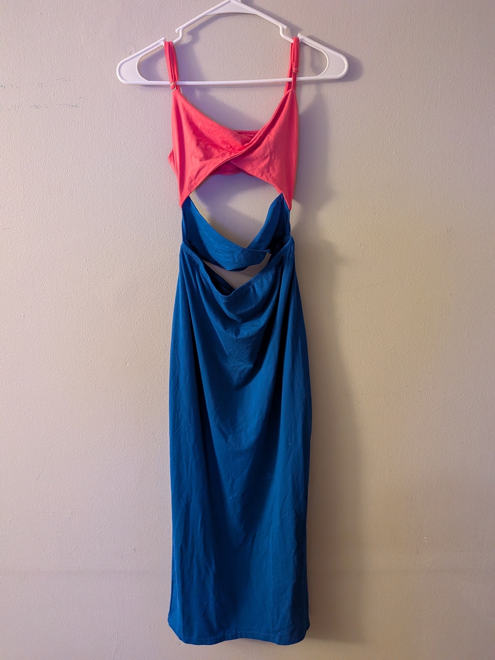 SHEIN Pink and Blue Backless Cutout Maxi Dress